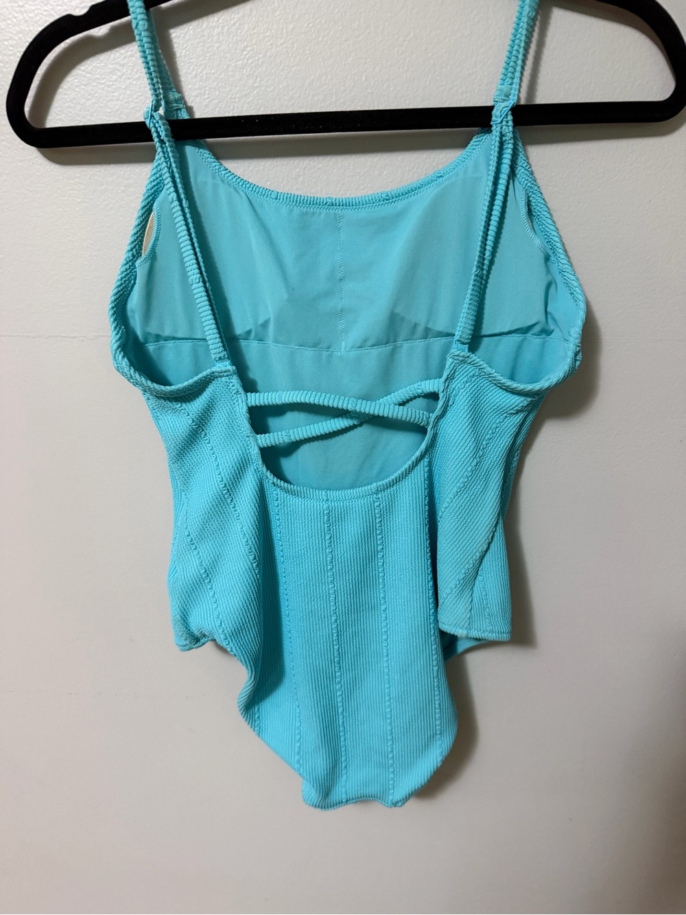 Aerie One Piece Swimsuit Small Petite Aqua Ribbed Open Back Full Coverage - Picture 2 of 3